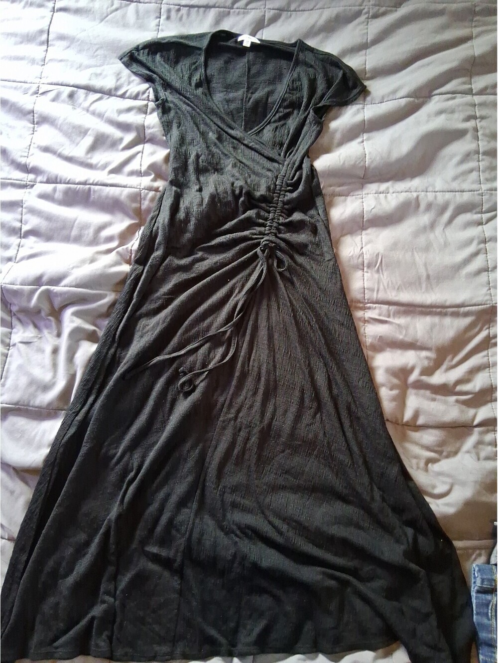 Max Studio Black Ruched Side Strings Stretch Sleeveless Maxi Dress Women XS D2